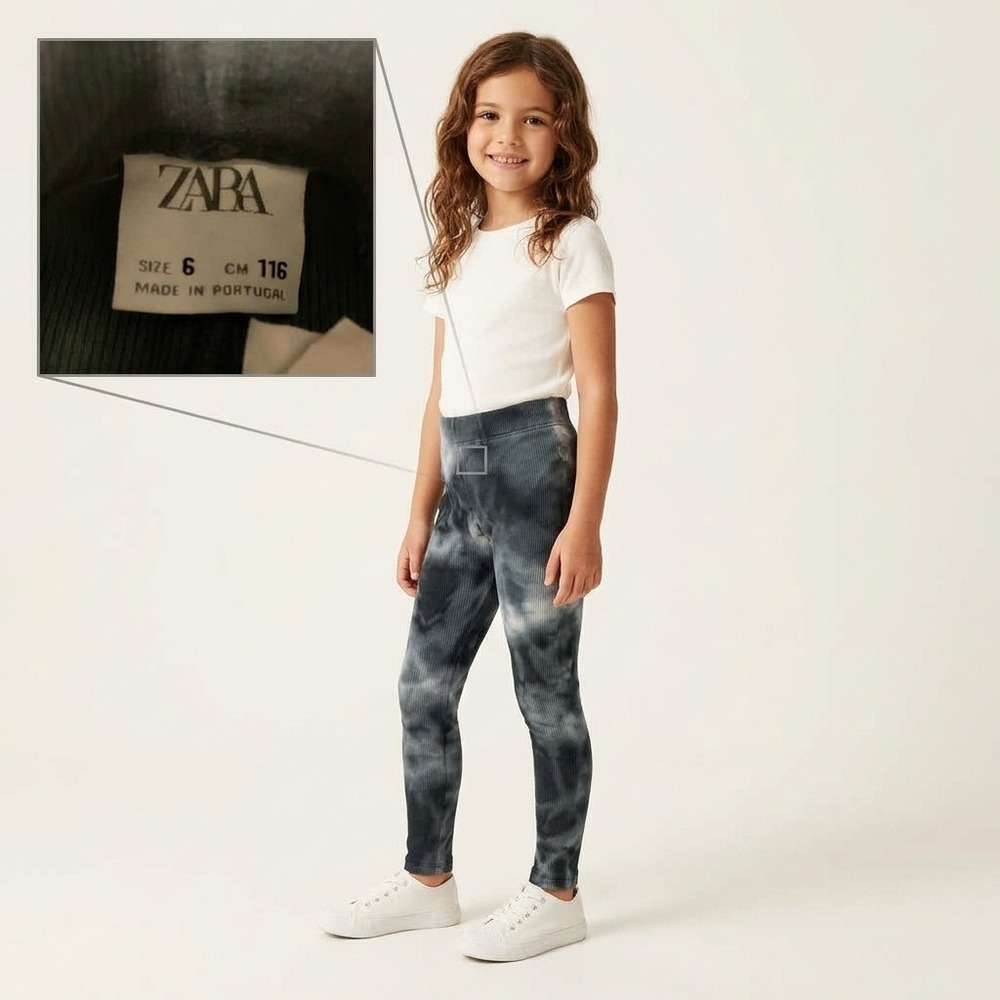 Zara Leggings Kids Size 6 Grey Excellent Tie Dye Ribbed Knit